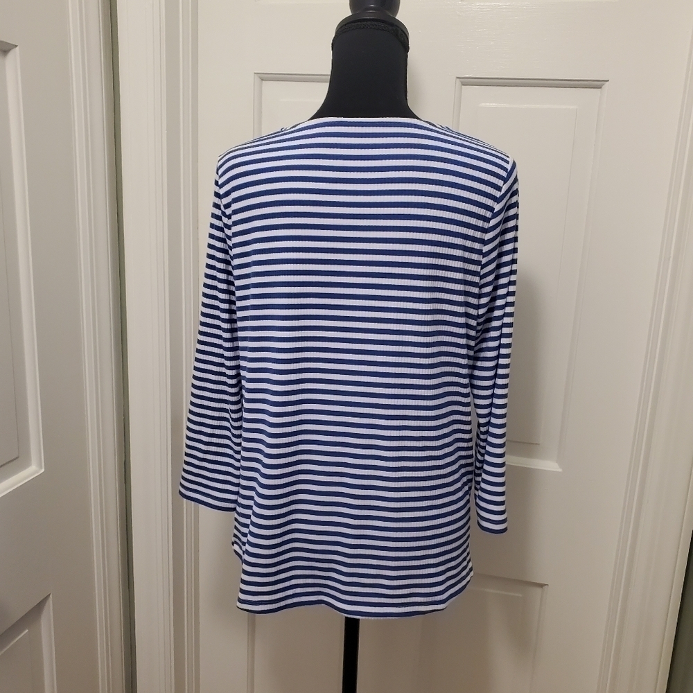 Talbots Blue & White Striped Center front Tie Up Knit Top Size Medium, Soft - Picture 5 of 8